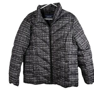 Lands End DOWN Puffer Jacket Women L (14-16) Black Lightweight Packable Travel